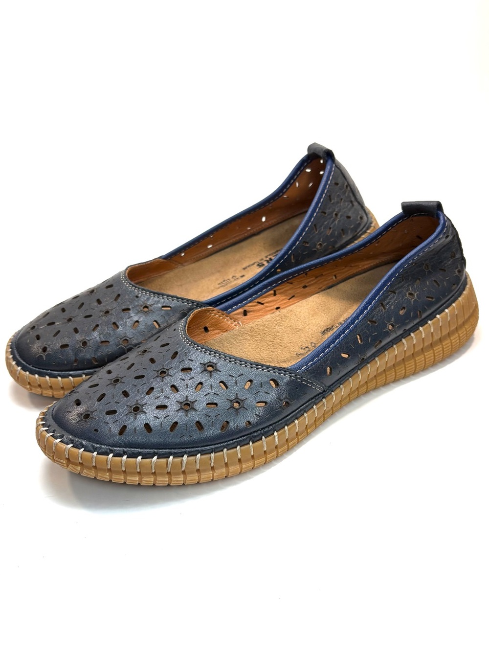 Volks Walkers Navy Leather Perforated Slip-Ons | 38